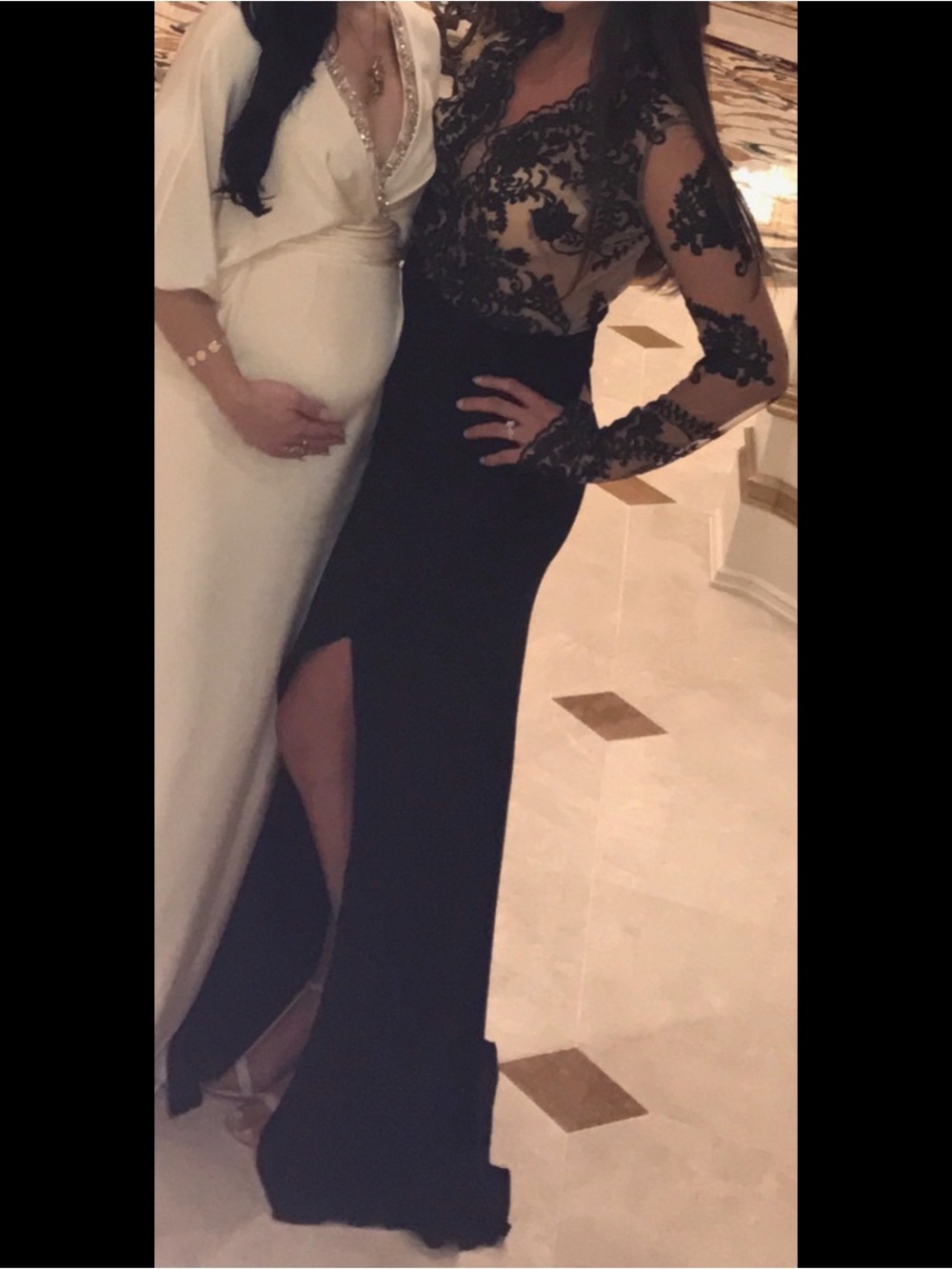 NICOLE BAKTI BLACK LACE LONG SLEEVE SHEER SEE THROUGH RUFFLE LONG BLACK DRESS